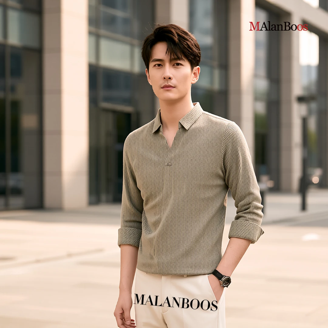 【时尚剪刀领】MAlanBoos男士秋冬厚款高端商务休闲私人定制长袖T恤