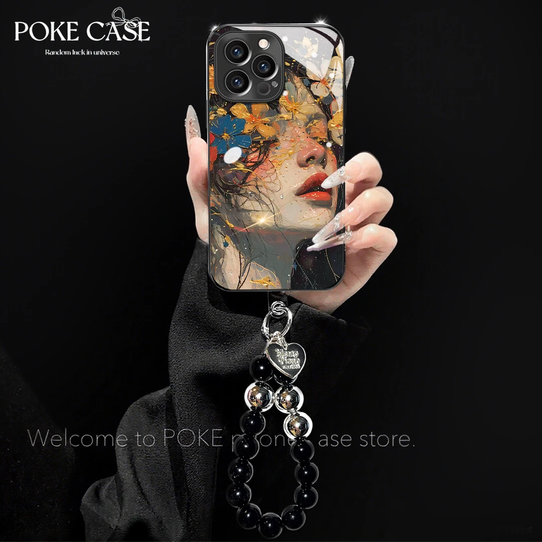 高级电镀玻璃花花少女适用苹果oppo华为vivo小米创意手链手机壳