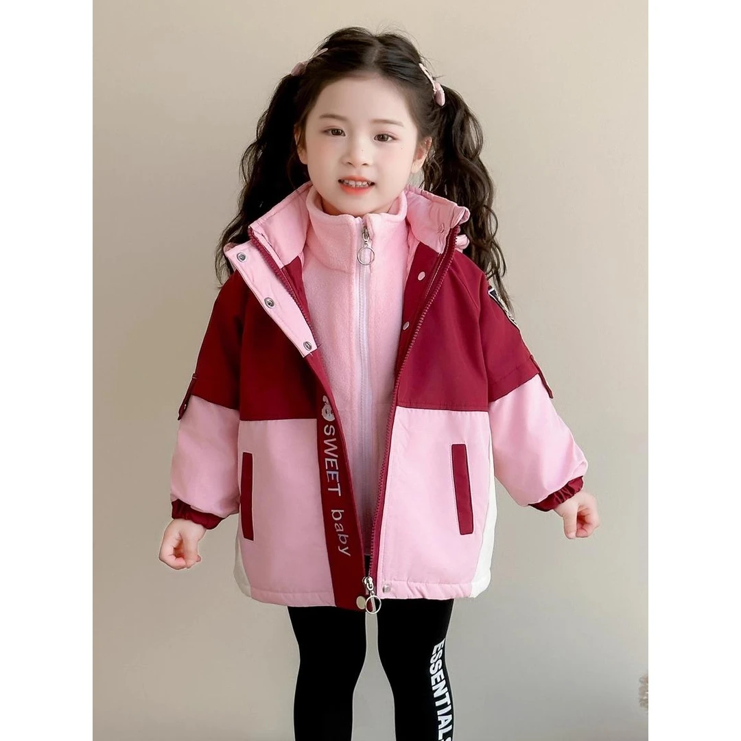 女童秋冬季新款时髦2025加绒加厚保暖三合一冲锋衣外套女宝宝冬装