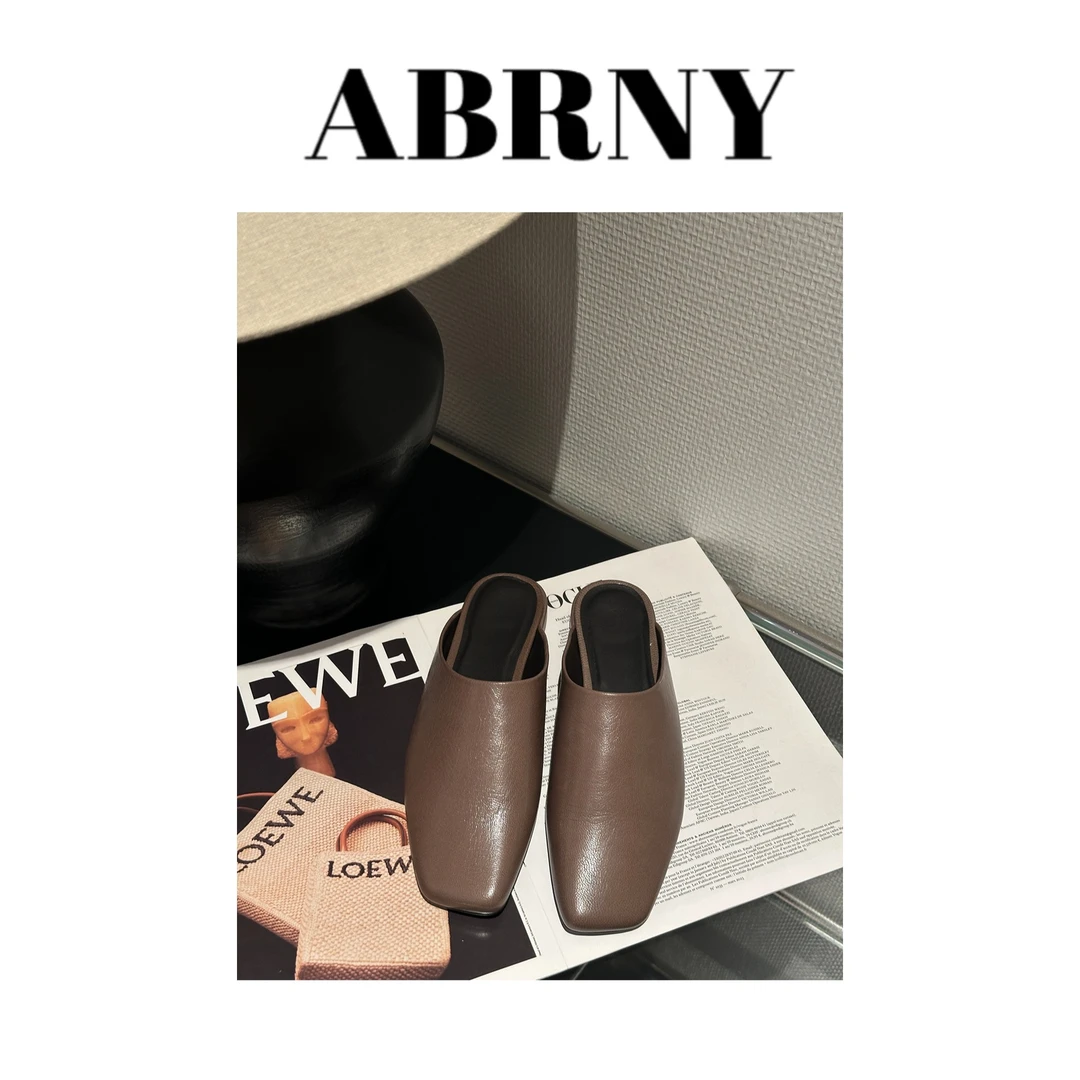 许小黑【松弛半拖】进口米兰羊皮平跟韩版时尚半拖浅口包头鞋2439-1