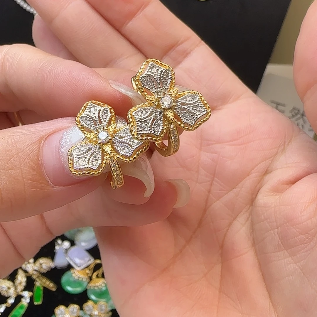 博***哼翡翠银S925镶嵌耳饰