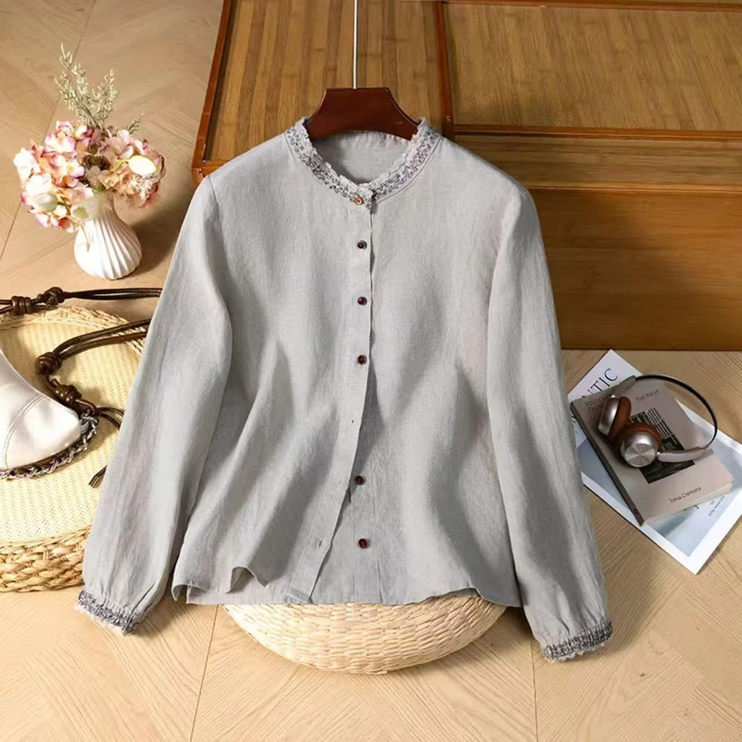 【雨露黄金纱】100%汉麻双雨露14支圆领印花春季新款【12644】