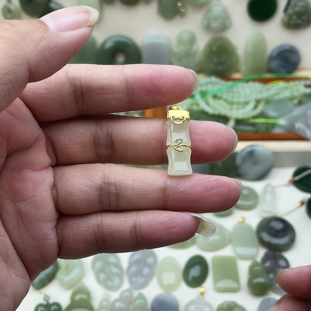 和田玉银S925镶嵌吊坠(不含链)