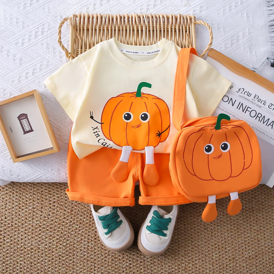 2024新款儿童运动男童洋气休闲夏季薄款卡通南瓜时尚套装