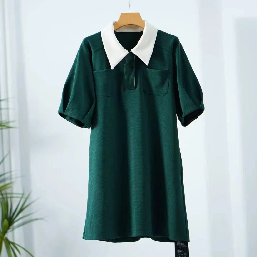 【小黑南油】S107 女装夏休闲翻领连衣裙绿色H8105