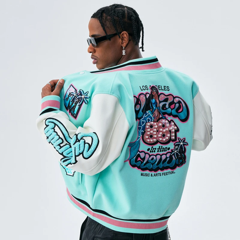 MEDMx88RISING美人鱼椰树林棒球服女美式潮牌宽松休闲外套男春秋