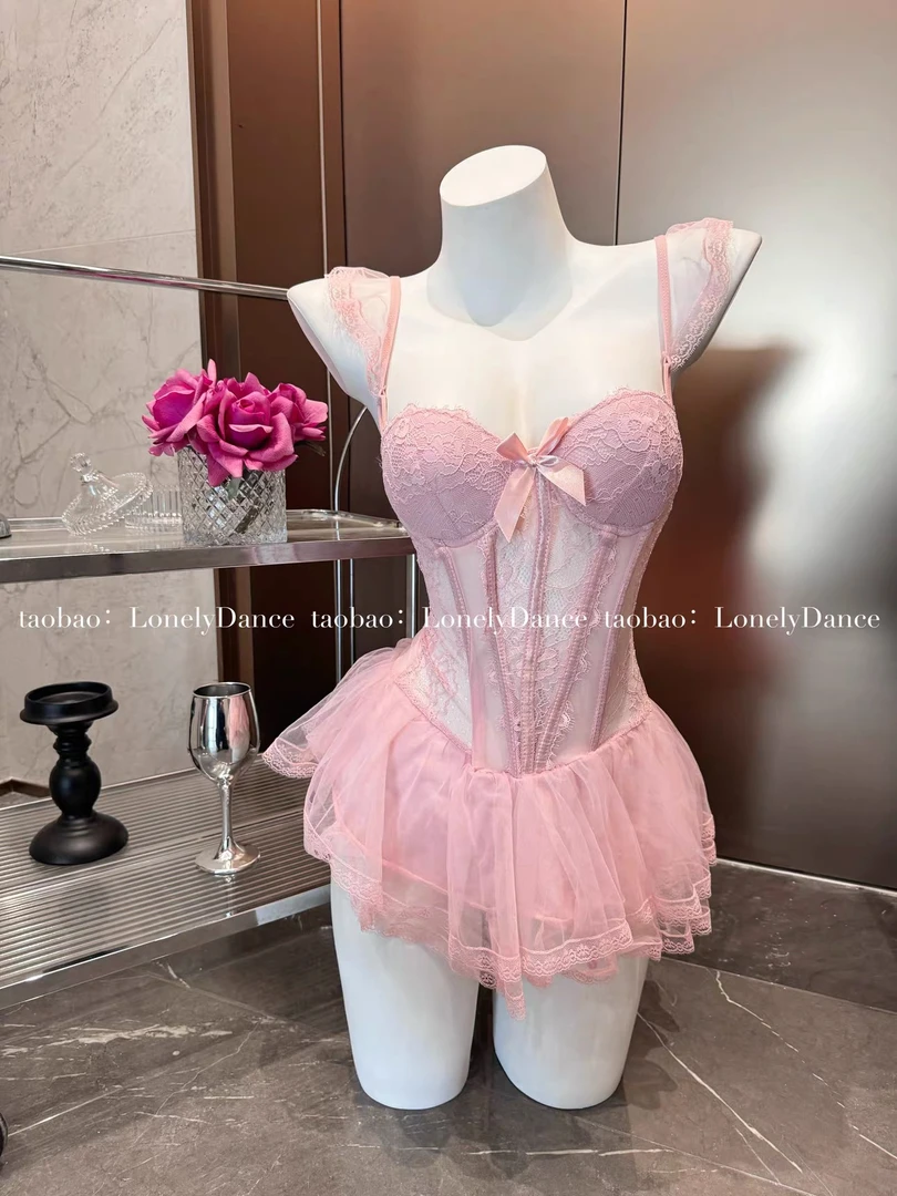 猫什么喵pro·鱼骨胸衣*超收腰*带钢托带胸垫*蓬蓬裙蕾丝轻奢吊带