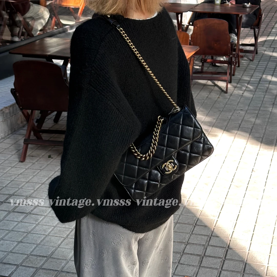 95新 Chanel/香奈儿 孟买小号黑色牛皮单肩包 18开金扣45269