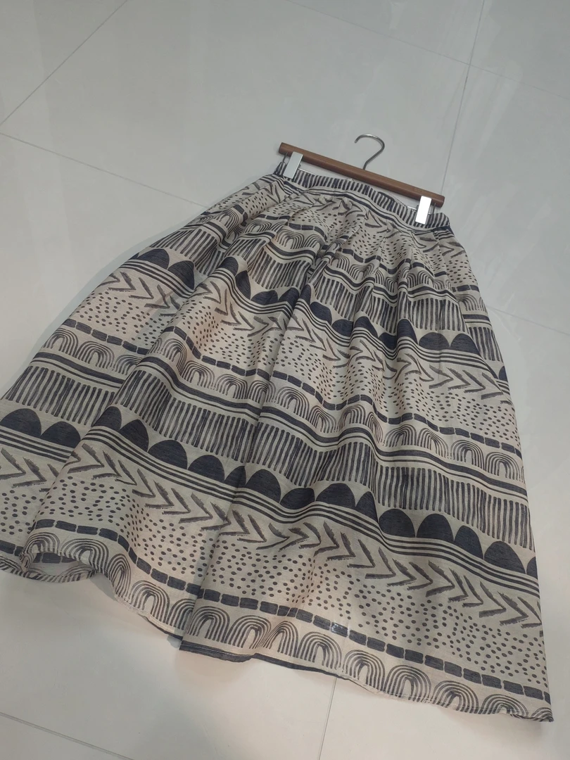 民族风复古印花高腰显瘦伞裙