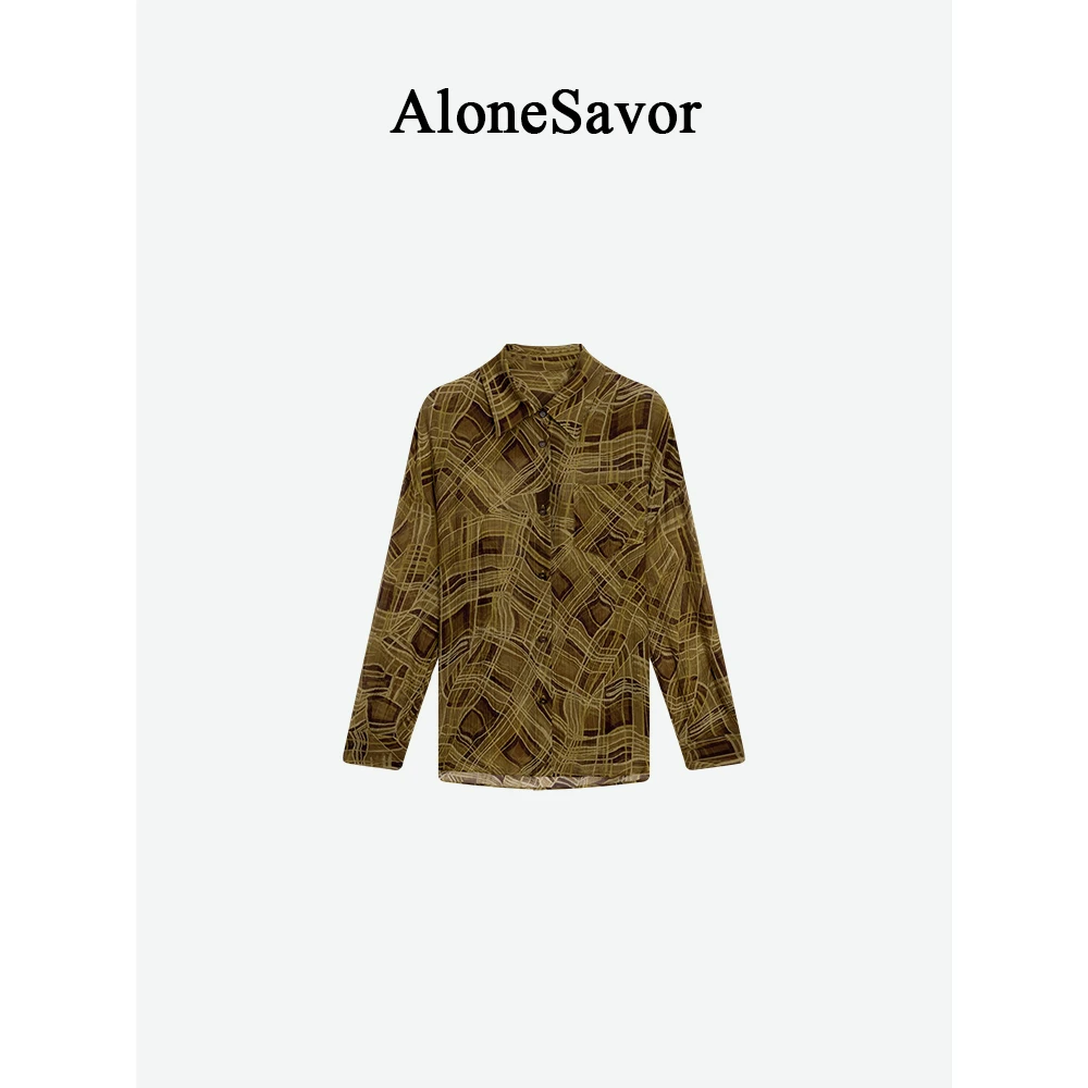 【ALONE SAVOR】龍喜儿旧时漫步秋冬优雅几何印花衬衫J637