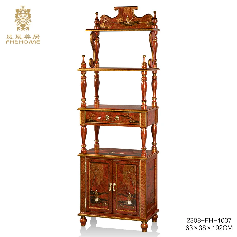 FH&HOME/凤凰美居中法式橙红布裂彩绘多层架