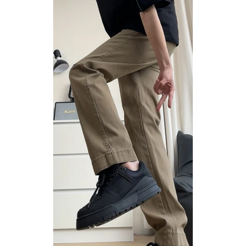 美式潮牌ins水洗耐磨直筒长裤男春秋百搭做旧裤子宽松休闲工装裤