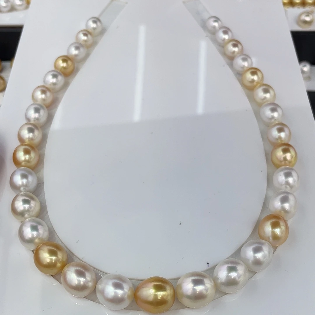定制海水珍珠未镶嵌裸珠9-12.7mm白金混彩项链