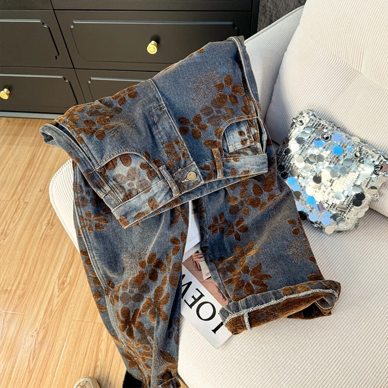 牛仔裤女2025新款秋冬季高腰显瘦洋气时尚设计感时尚宽松阔腿长裤