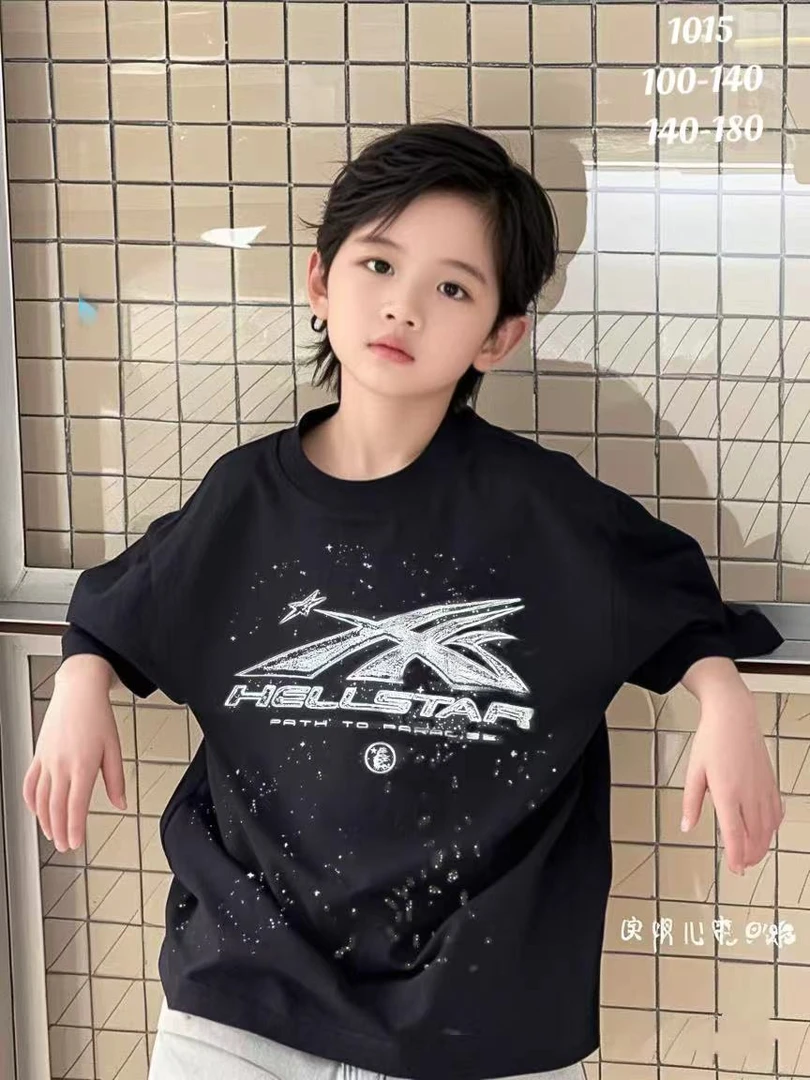 504229  韩版男童女童舒适时尚洋气百搭数字字母印花短袖