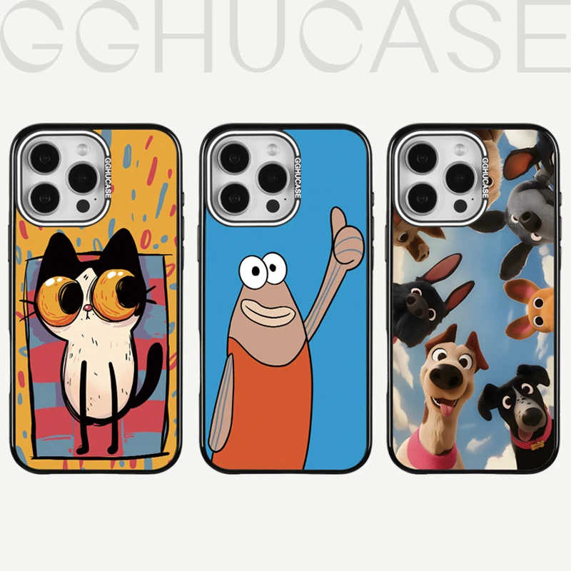 乖乖虎原创套边怪诞小猫适用苹果iPhone16promax简约15/14手机壳