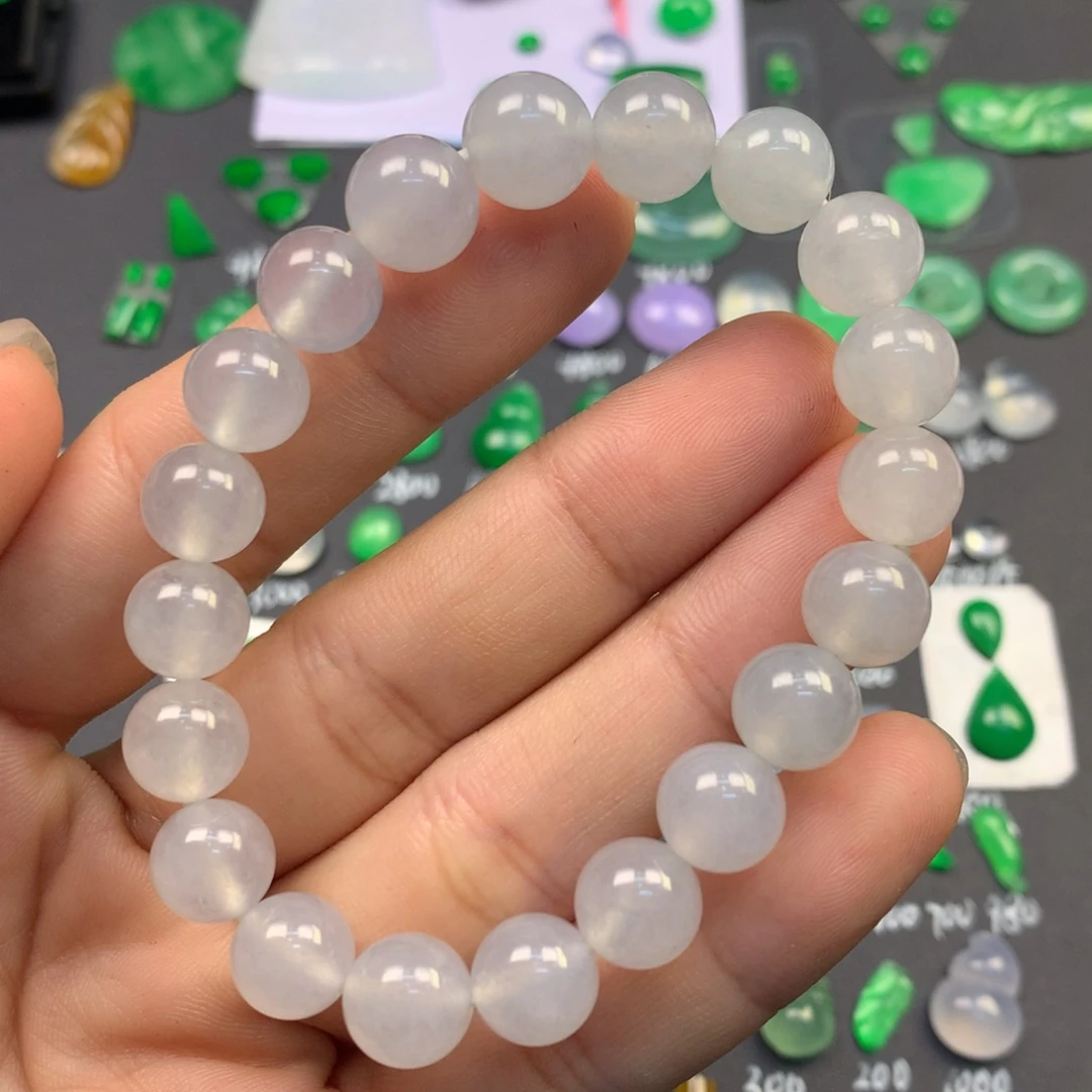 翡翠未镶嵌颈饰卡8.8白冰珠串