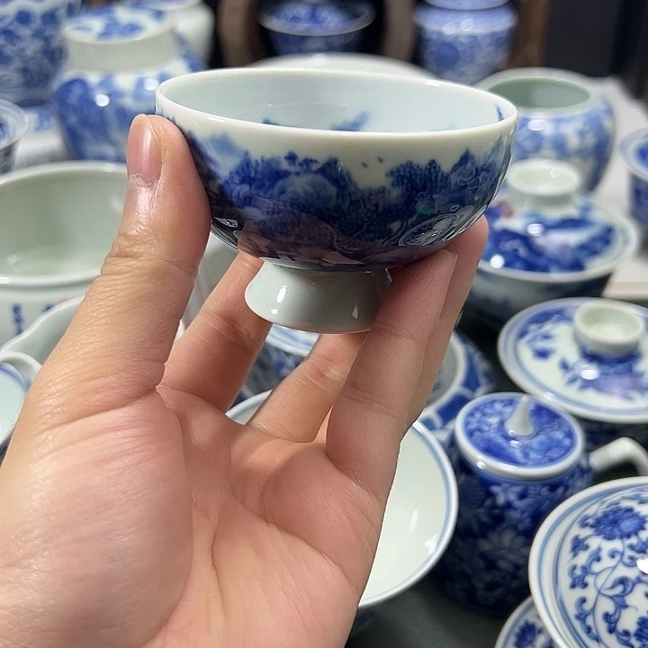 微瑕柴窑工笔山水内外画小高足