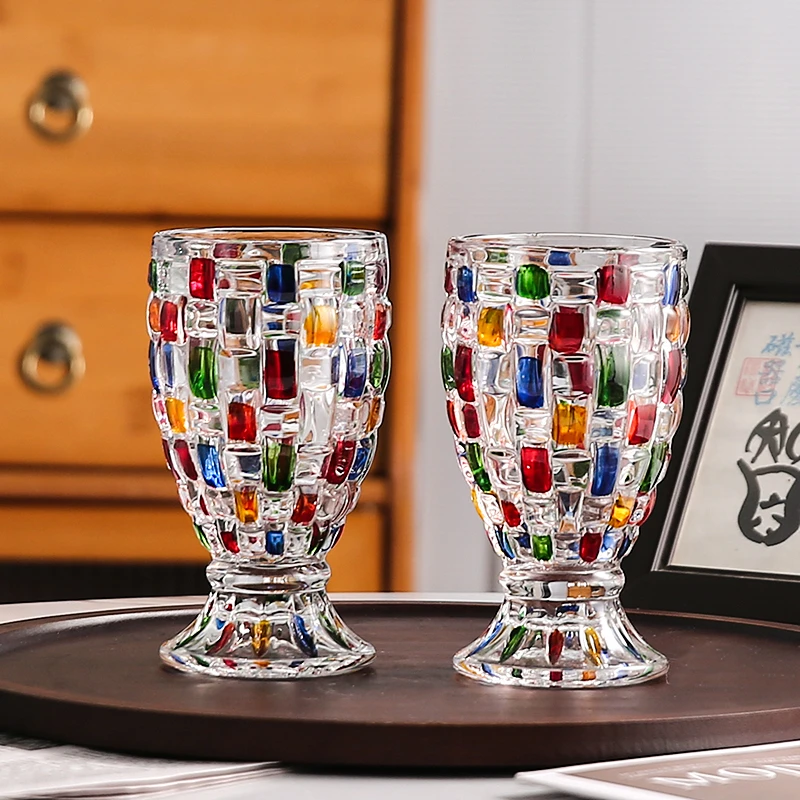买一送一撞色水晶彩绘玻璃杯手绘小礼品彩色杯