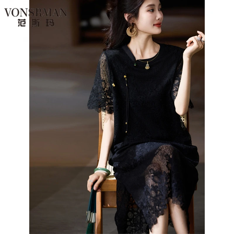 2025新款时尚好看气质休闲高级感慵懒女装刺绣连衣裙 VONSRMAN