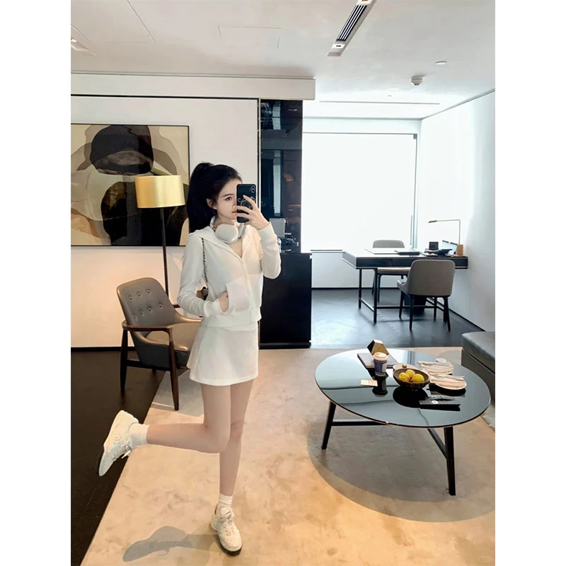 秋季小众设计款显瘦修身百搭薄款开衫上衣气质时尚高腰a字半身裙