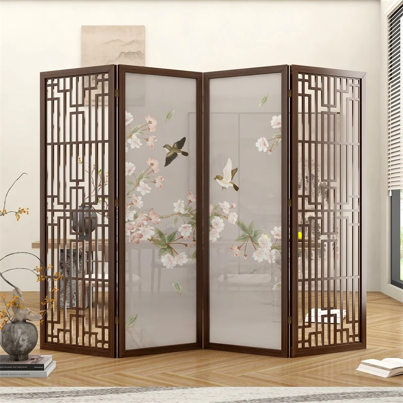 高品质实木屏风隔断客厅简约现代入户玄关中式办公室茶室折叠移动