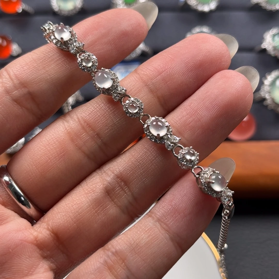 翡翠银S925镶嵌手链缅甸天然翡翠Ａ货