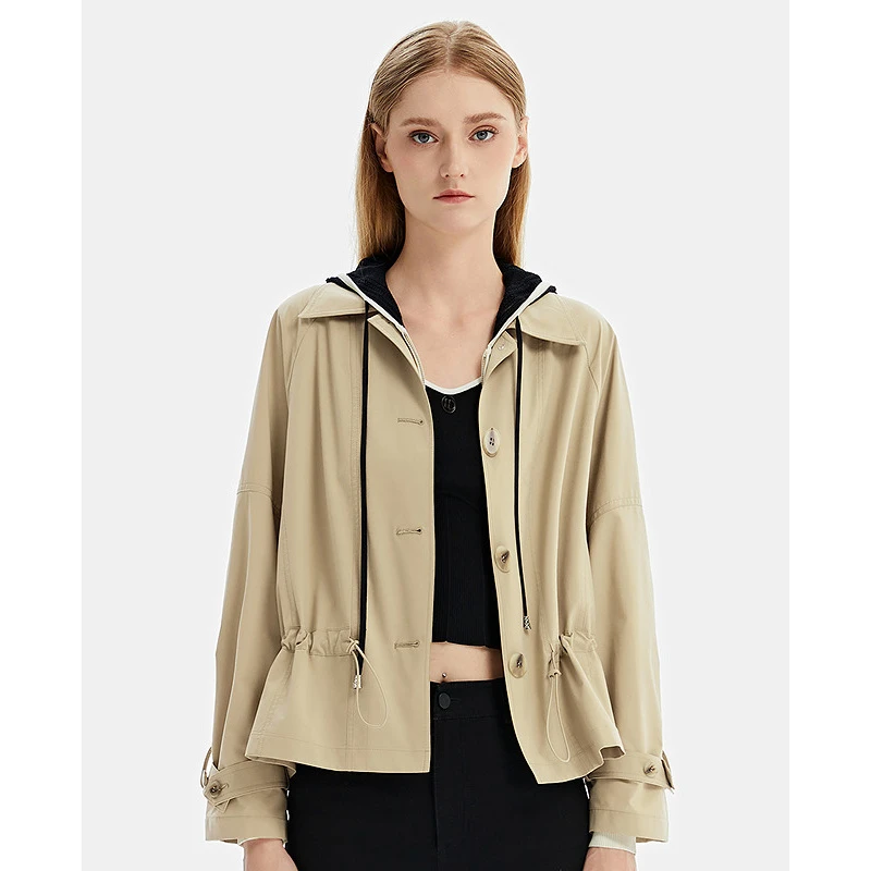 莱芙·艾迪儿休闲风衣春秋运动短款时尚女士连帽短风衣1V1W62235