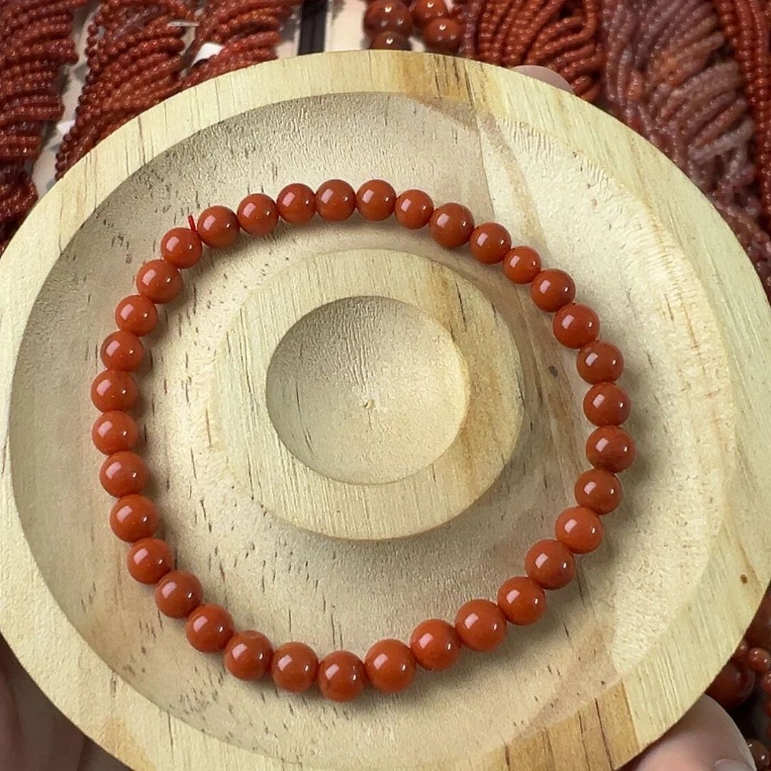 南红玛瑙未镶嵌手串满色满肉卡5 柿子红
