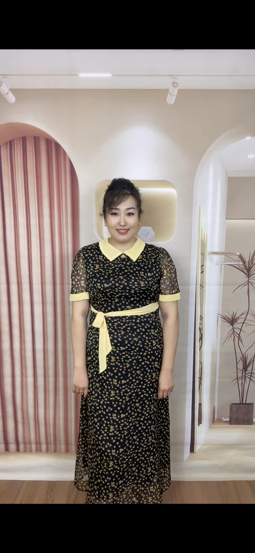 夏季爆款碎花短袖翻领显瘦连衣裙