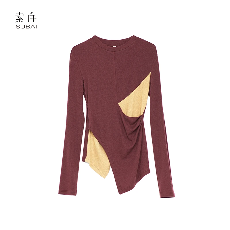 SB2408T00246【素白】马乖拼接打底针织衫T恤