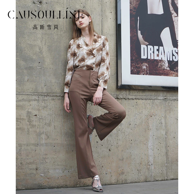 高斯雪岚【秋装活动】秋季复古港风时尚印花衬衫上衣24319021