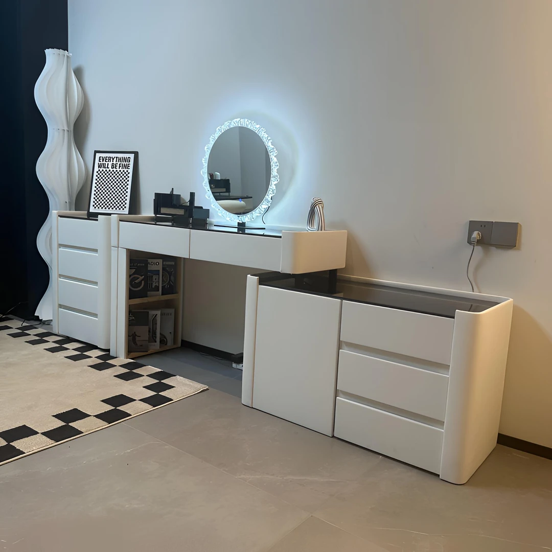 【新店福利】卧室实木梳妆台简约现代化妆桌斗柜伸缩收纳柜一体