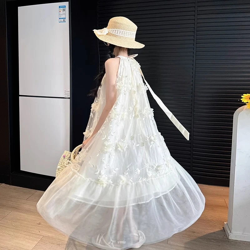 2025年款衣服儿童新款女童海边度假吊带裙女孩夏季时尚洋气连衣裙