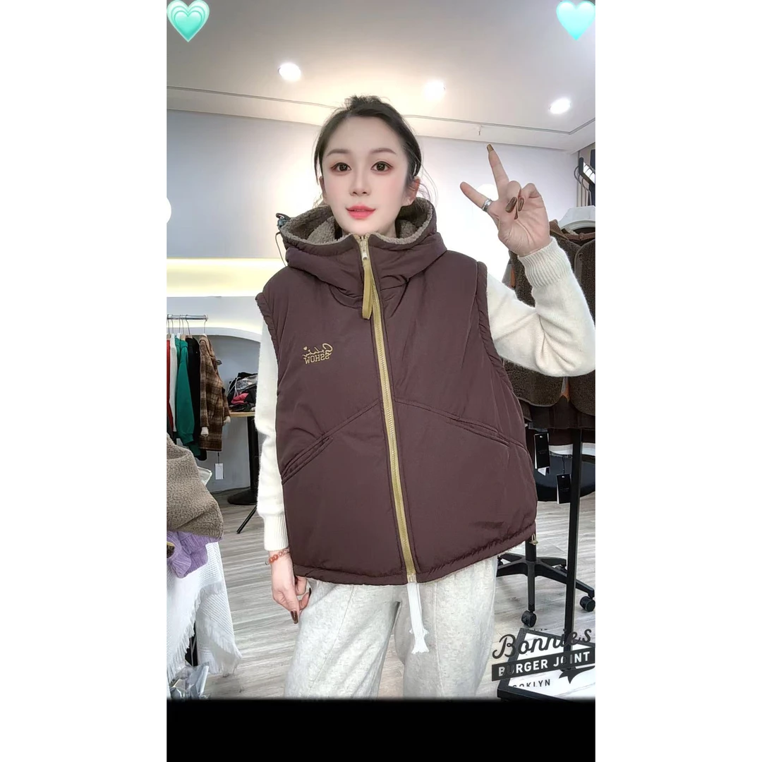 秋冬新款百搭双面穿超轻盈保暖时尚无袖棉服外套女f1867