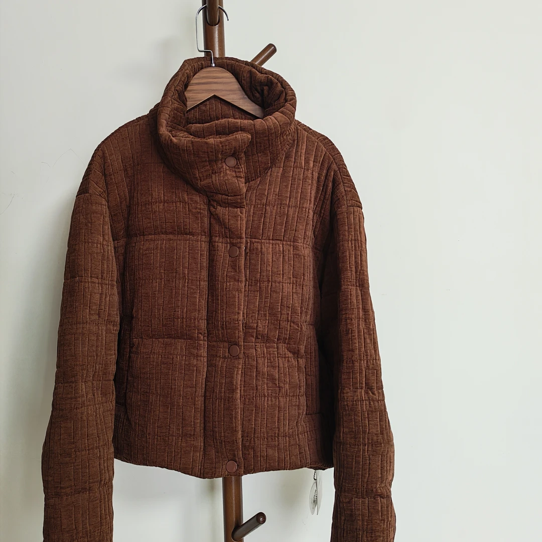 高领厚秋冬单排扣袖型纯色冬季保暖短款加厚时尚休闲百搭咖色