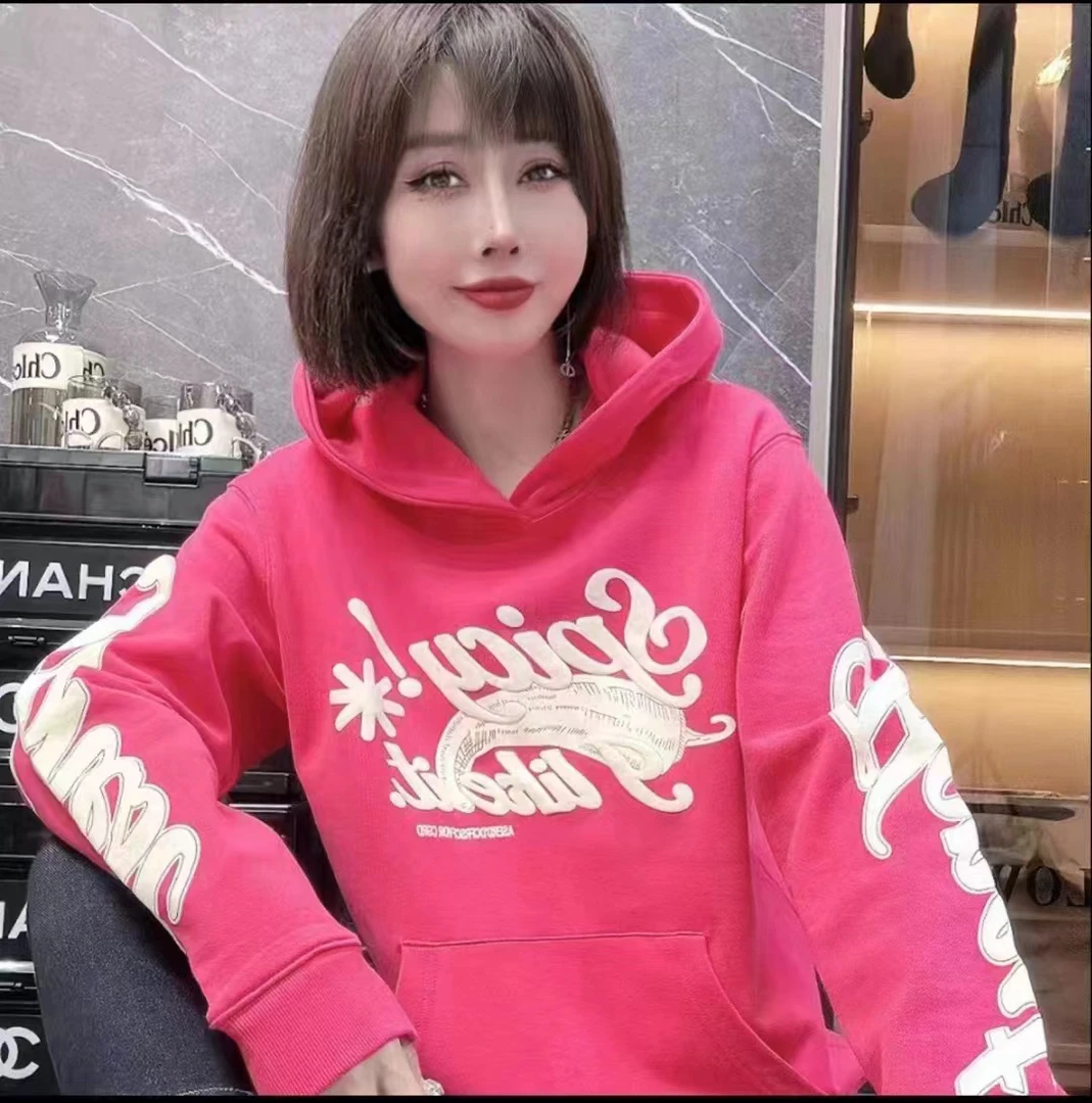 新款休闲美式慵懒风连帽卫衣个性字母印花长袖 9086