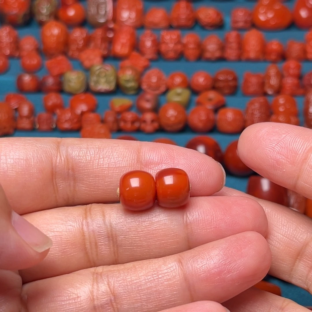南红玛瑙配饰未镶嵌火焰纹对珠10.4mm