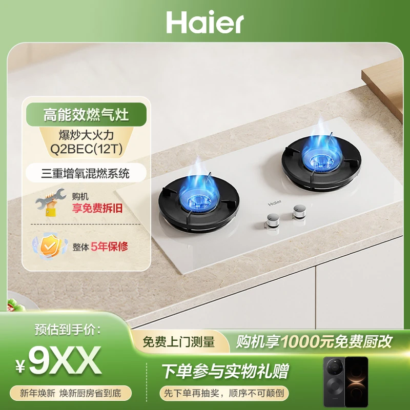 海尔小红花燃气灶双灶5.2kw猛火台嵌两用Q2BEC