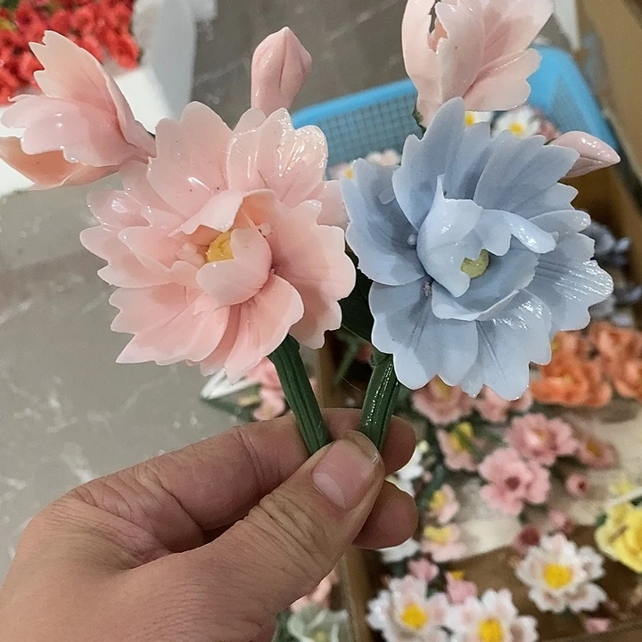 瓷片纯手工陶瓷花摆件1瑕