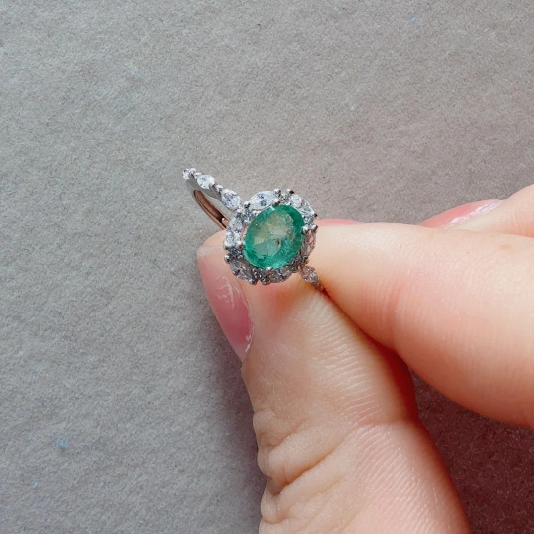 祖母绿戒指银S925镶嵌