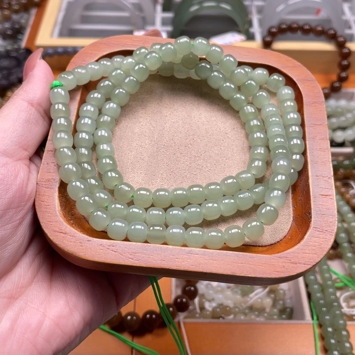 和田玉珠串6*7mm未镶嵌笑**开