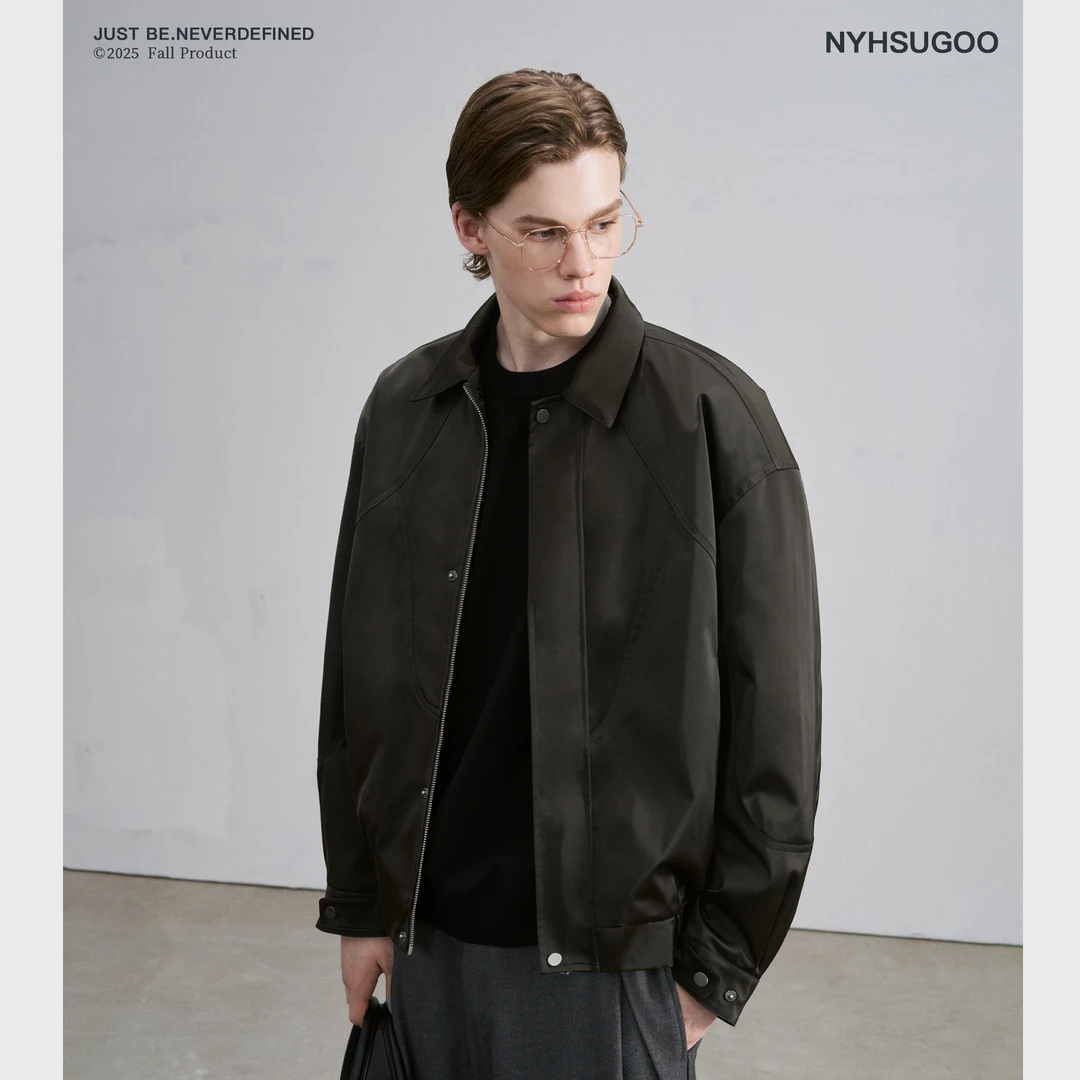 NYHSUGOO/南乙秋季2.0丝光缎面翻领夹克男士廓形3799外套上衣