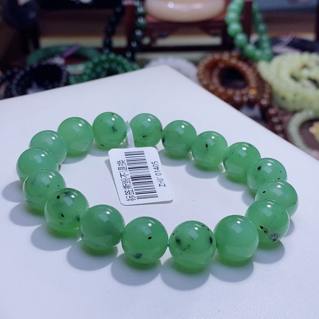 和田玉未镶嵌颈饰赶***蟹收藏级乌兰海老矿料猕猴桃12手串