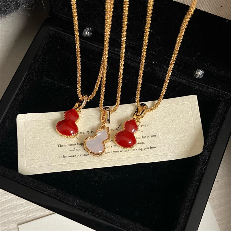 铜木质项链 IFAY双面红色葫芦项链吊坠金色饰品女