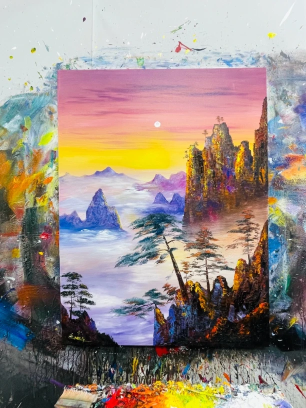 黄山日出挂画玄关画现代装饰画尺寸90.120