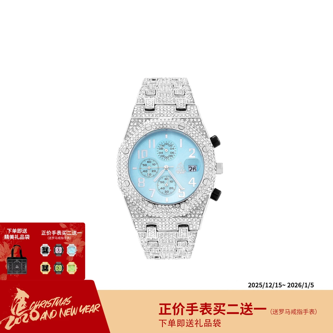 ICEGANG马尔代夫蓝满钻三眼石英腕表男女同款时尚潮流个性