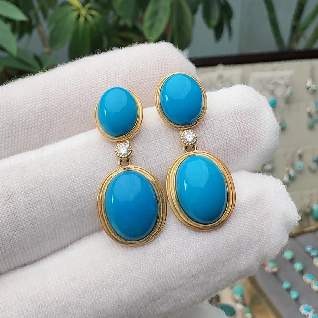 绿松石18K金镶嵌耳饰耳环