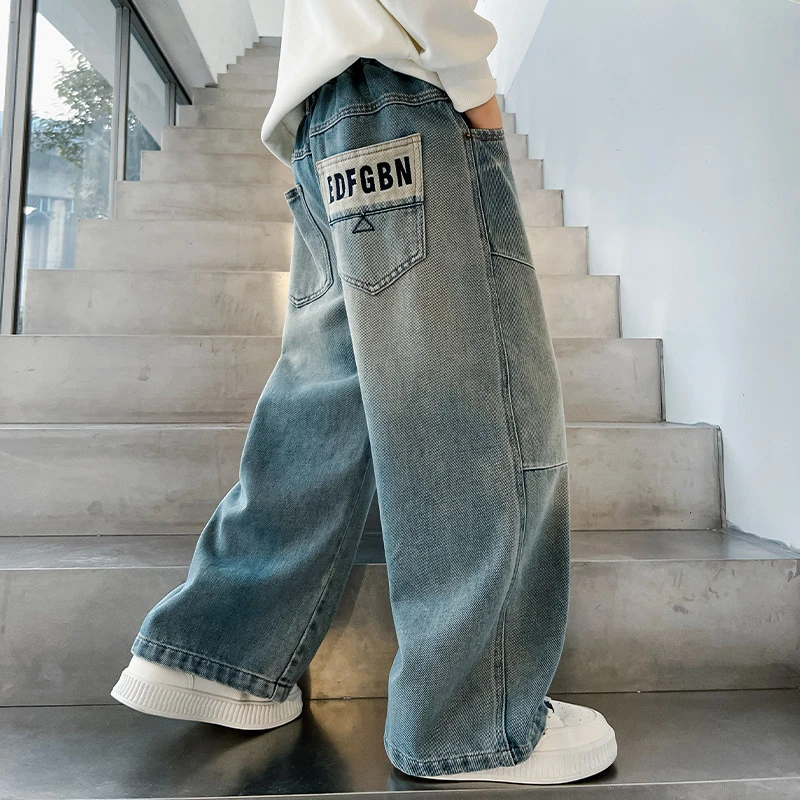 男童牛仔裤春秋款2025新款儿童裤子秋季休闲宽松大童男孩直筒长裤