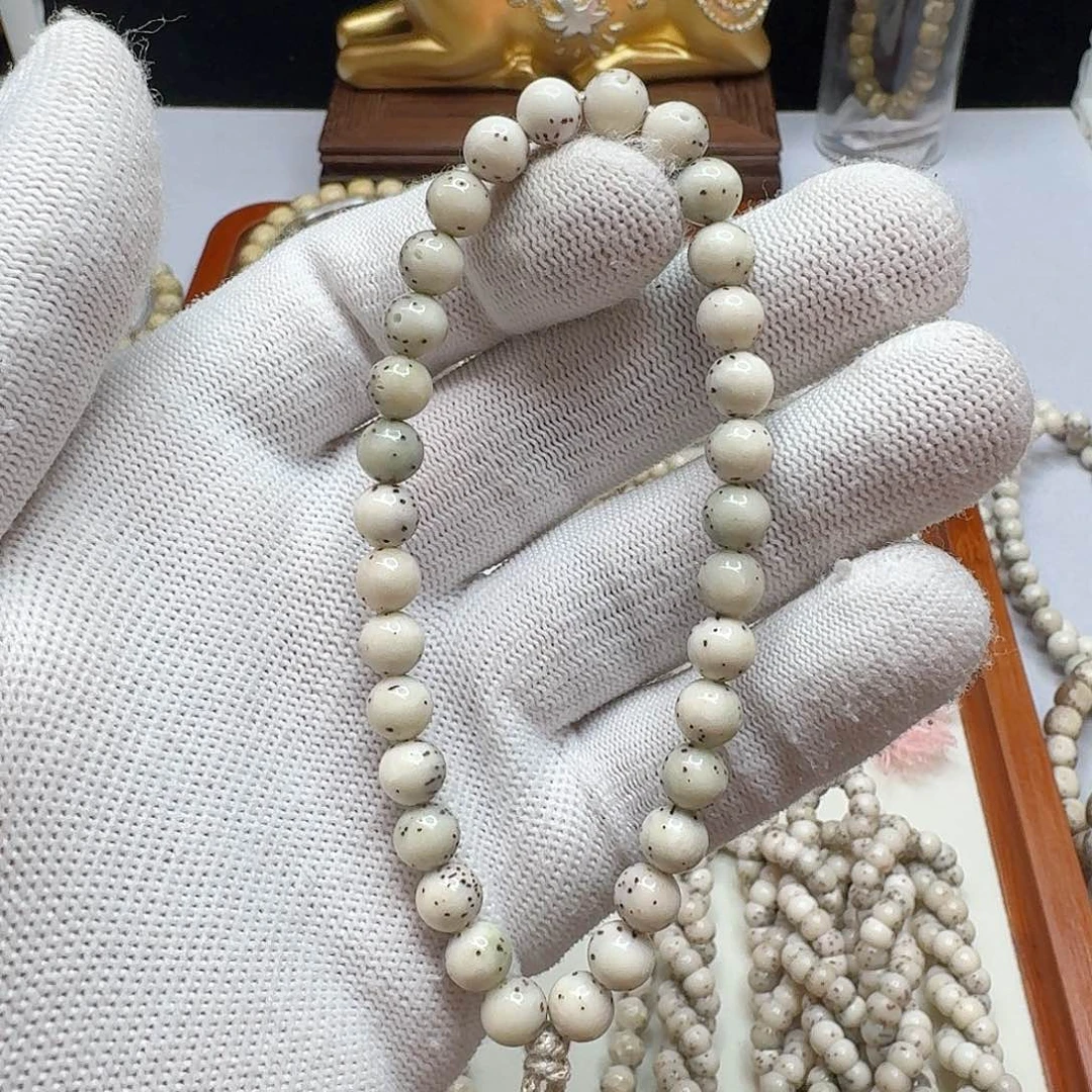 星月菩提手串石玉料7/7圆珠手持糯冰料通体留白小细星